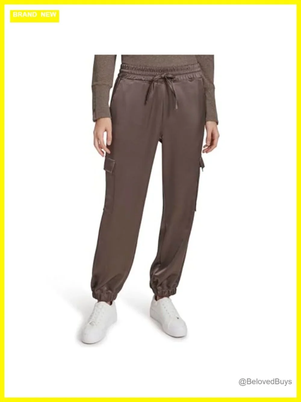 Women's Satin Cargo Joggers Pull On Mid Rise Wide Leg